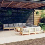 vidaXL 12-delige Loungeset met kussens grenenhout zwart