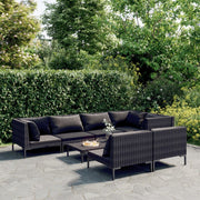 vidaXL 8-delige Loungeset met kussens poly rattan donkergrijs