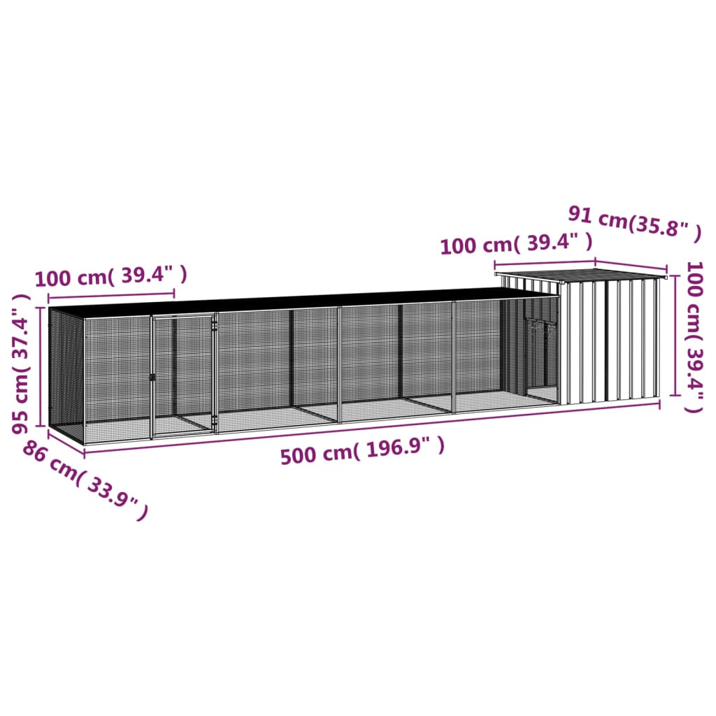 vidaXL Kippenhok 200x91x100 cm gegalvaniseerd staal grijs - Aashly