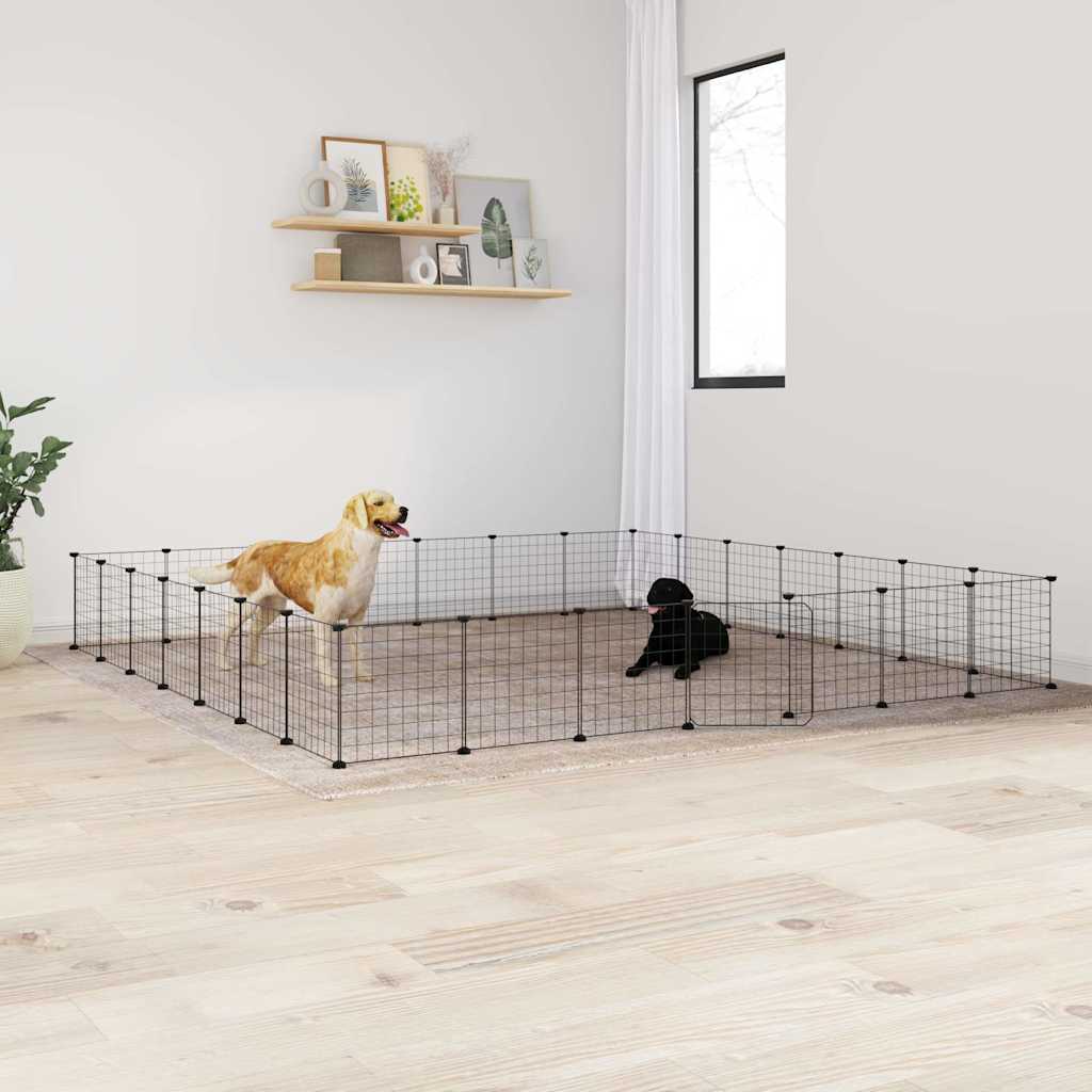 vidaXL Huisdierenkooi met deur 28 panelen 35x35 cm staal zwart - Aashly