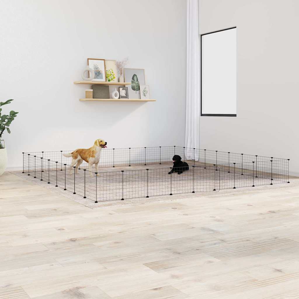 vidaXL Huisdierenkooi met deur 28 panelen 35x35 cm staal zwart - Aashly