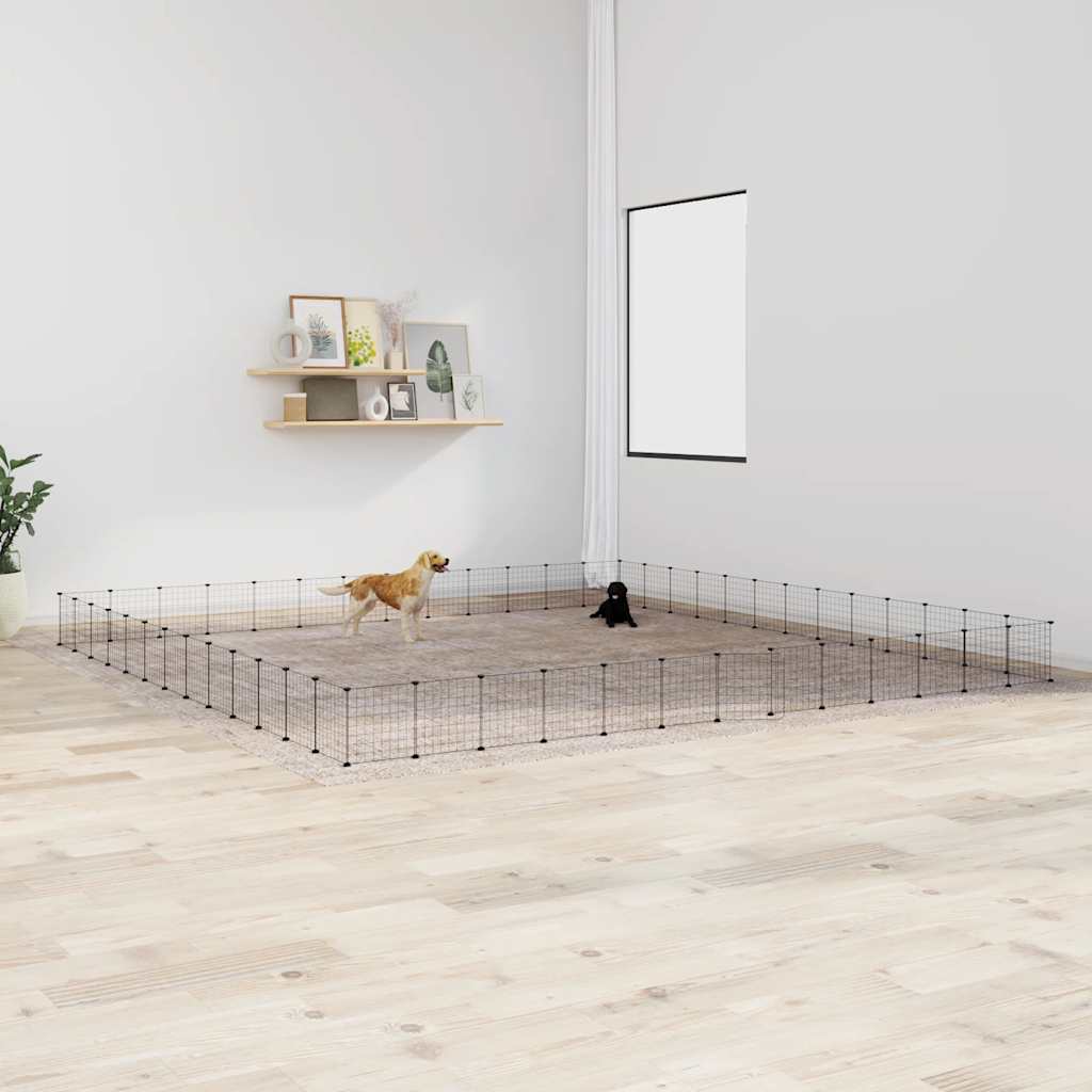 vidaXL Huisdierenkooi met deur 28 panelen 35x35 cm staal zwart - Aashly