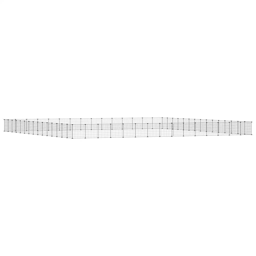 vidaXL Huisdierenkooi met deur 28 panelen 35x35 cm staal zwart - Aashly