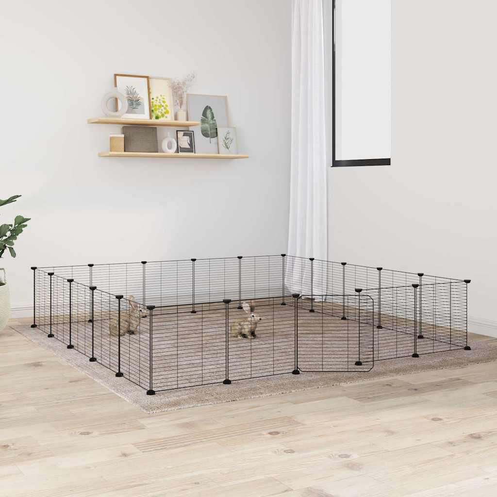 vidaXL Huisdierenkooi met deur 28 panelen 35x35 cm staal zwart - Aashly