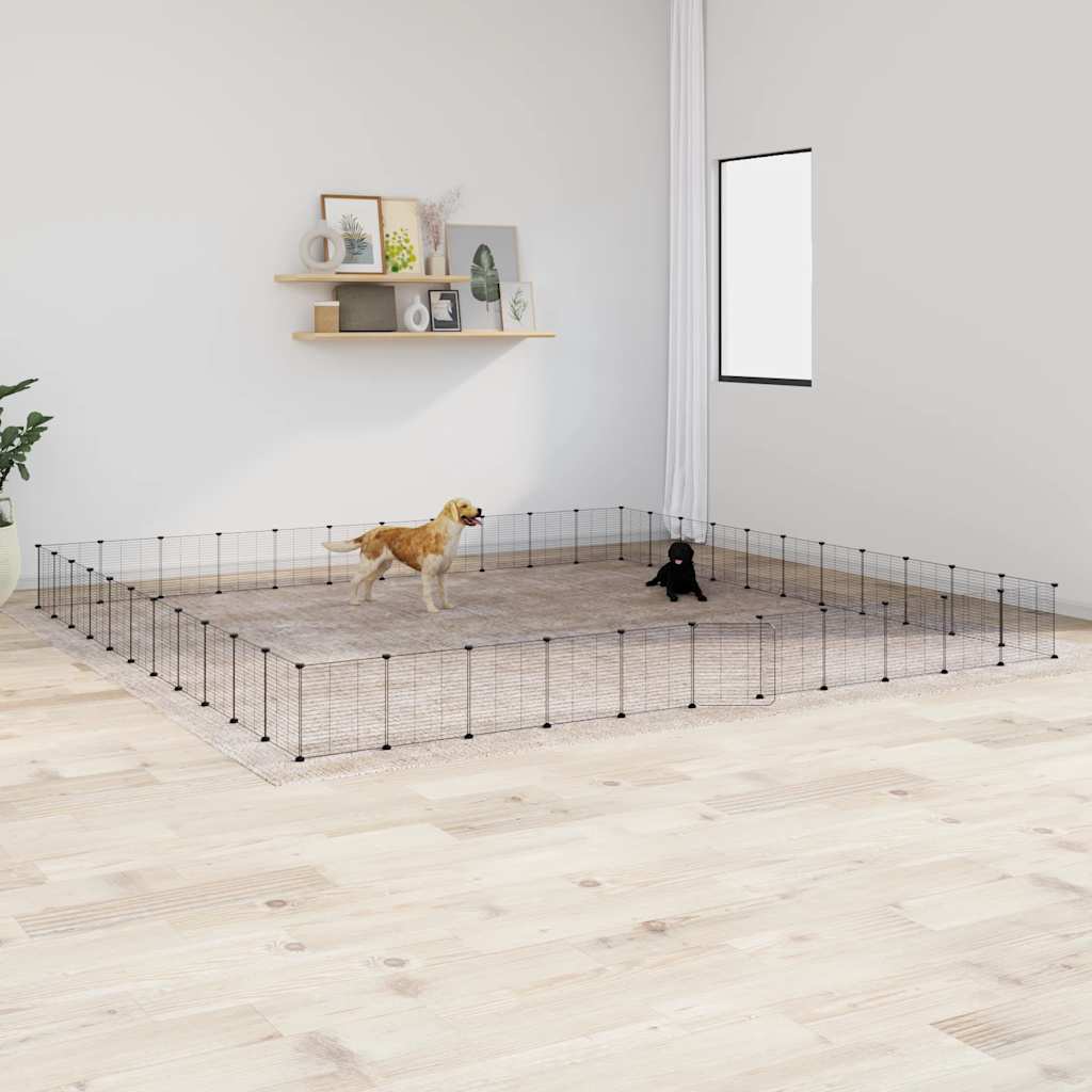 vidaXL Huisdierenkooi met deur 28 panelen 35x35 cm staal zwart - Aashly