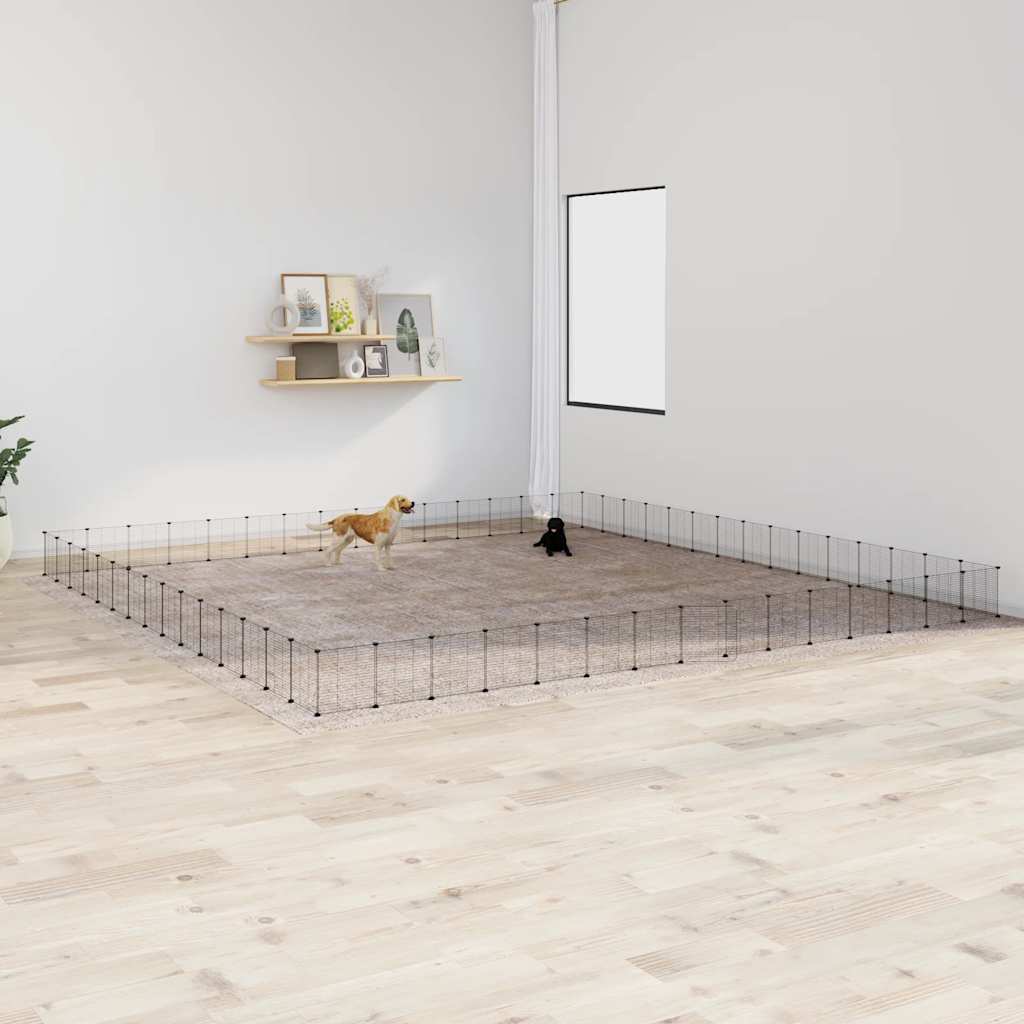 vidaXL Huisdierenkooi met deur 28 panelen 35x35 cm staal zwart - Aashly