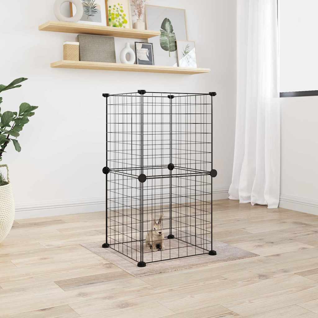 vidaXL Huisdierenkooi met deur 20 panelen 35x35 cm staal zwart - Aashly
