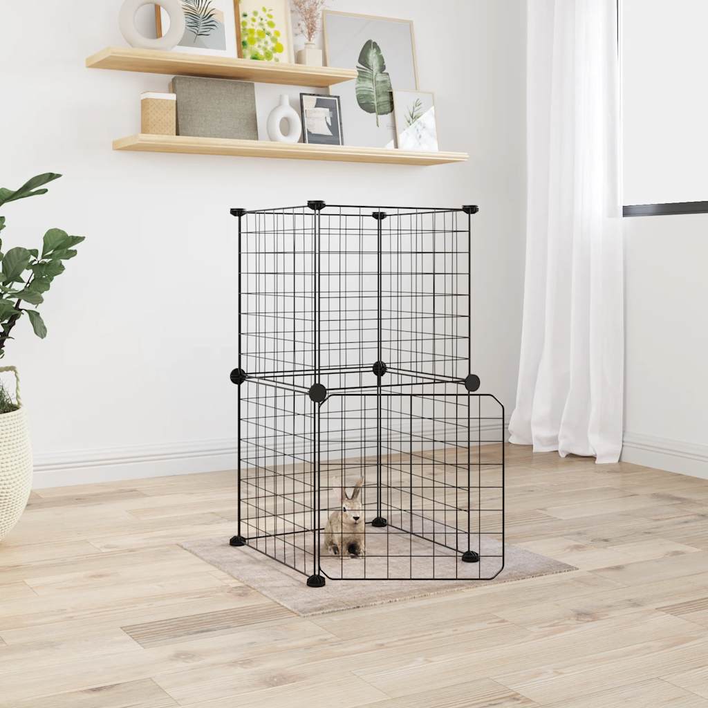 vidaXL Huisdierenkooi met deur 20 panelen 35x35 cm staal zwart - Aashly