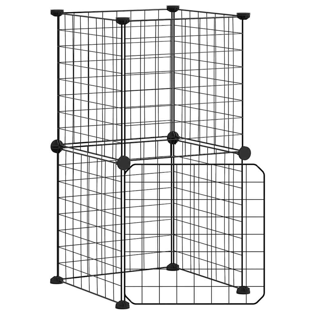 vidaXL Huisdierenkooi met deur 20 panelen 35x35 cm staal zwart - Aashly