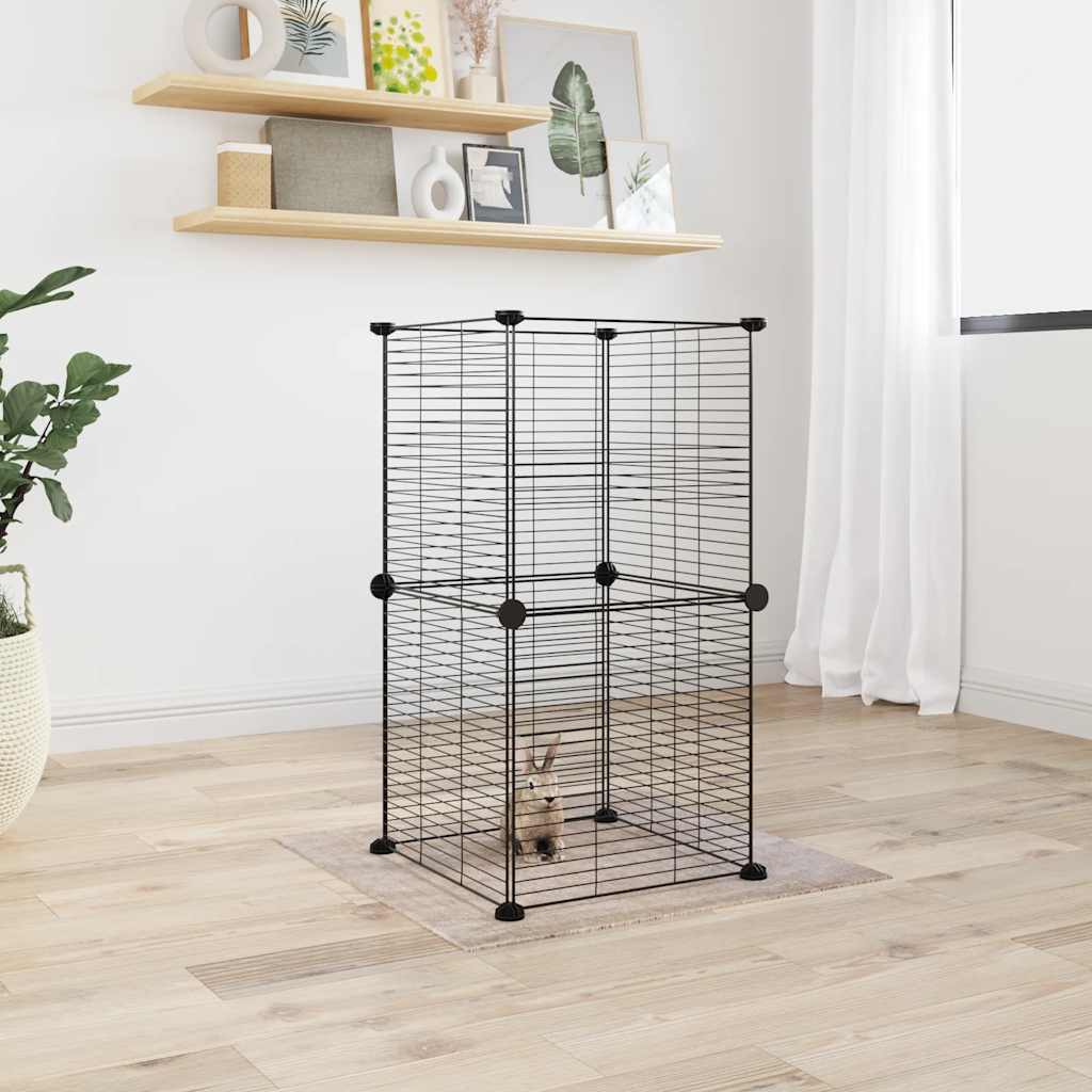 vidaXL Huisdierenkooi met deur 20 panelen 35x35 cm staal zwart - Aashly