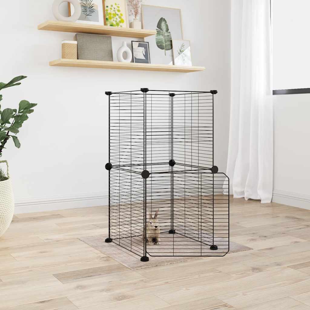 vidaXL Huisdierenkooi met deur 20 panelen 35x35 cm staal zwart - Aashly
