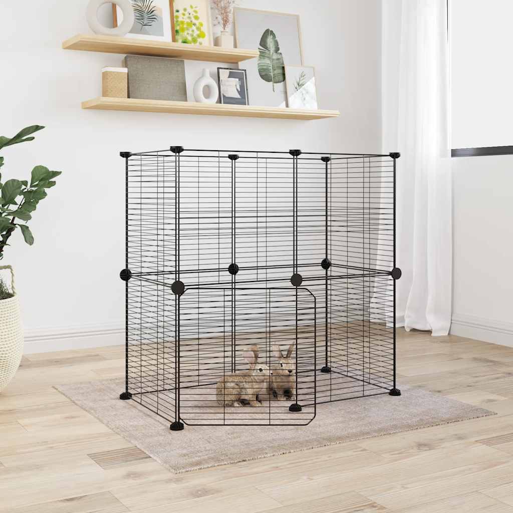 vidaXL Huisdierenkooi met deur 20 panelen 35x35 cm staal zwart - Aashly