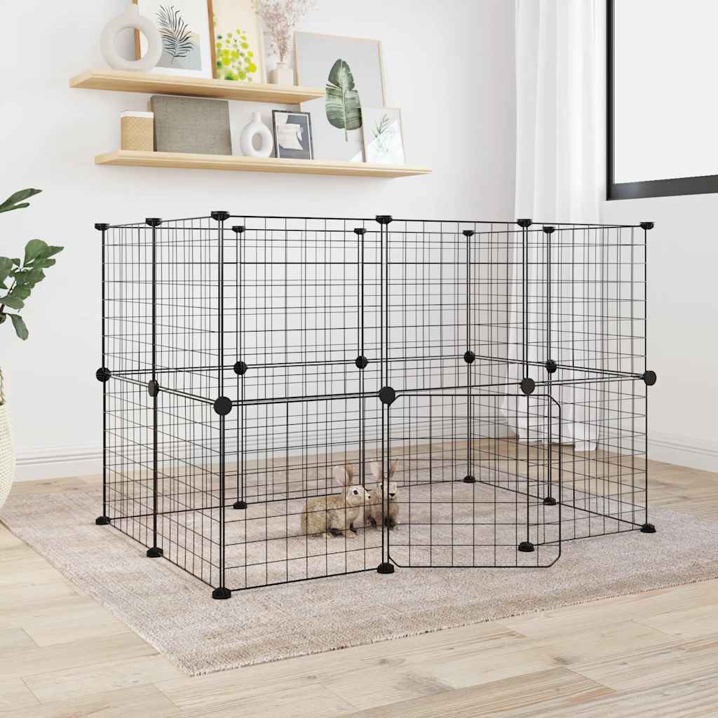 vidaXL Huisdierenkooi met deur 20 panelen 35x35 cm staal zwart - Aashly