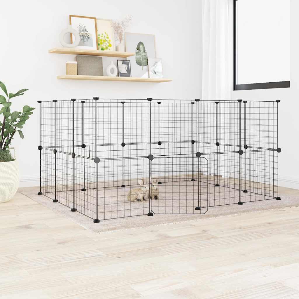 vidaXL Huisdierenkooi met deur 20 panelen 35x35 cm staal zwart - Aashly