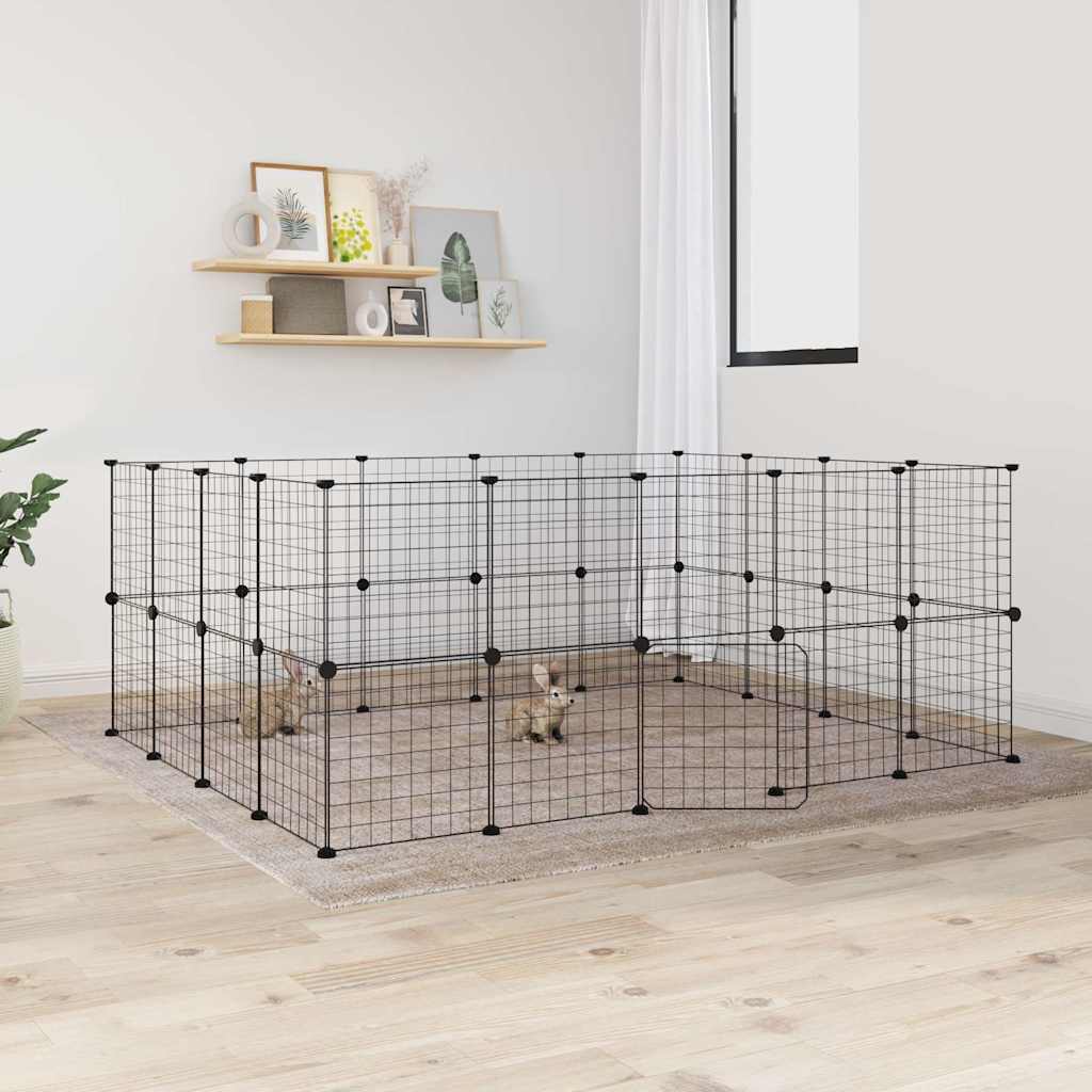 vidaXL Huisdierenkooi met deur 20 panelen 35x35 cm staal zwart - Aashly