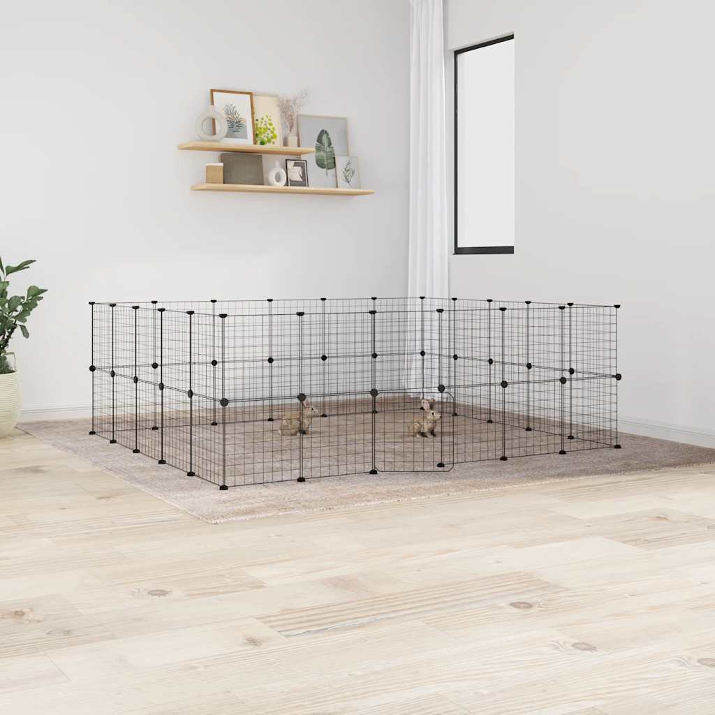 vidaXL Huisdierenkooi met deur 20 panelen 35x35 cm staal zwart - Aashly