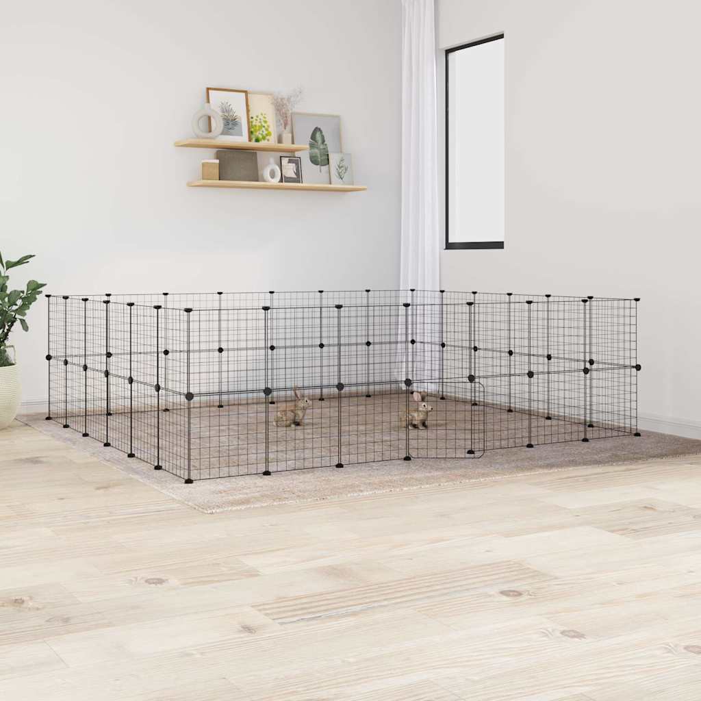 vidaXL Huisdierenkooi met deur 20 panelen 35x35 cm staal zwart - Aashly