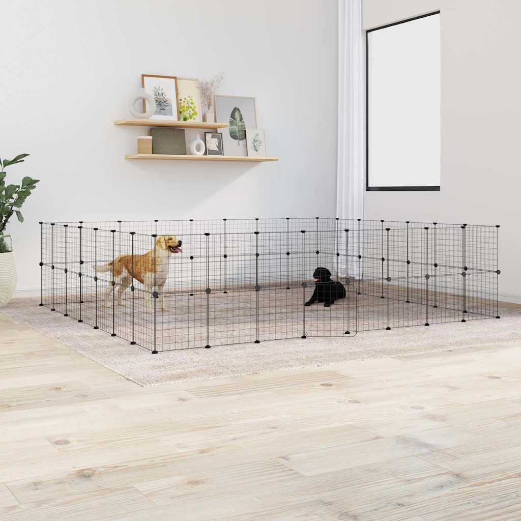 vidaXL Huisdierenkooi met deur 20 panelen 35x35 cm staal zwart - Aashly