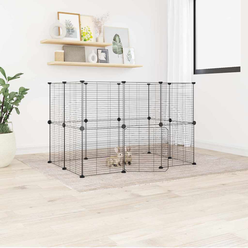 vidaXL Huisdierenkooi met deur 20 panelen 35x35 cm staal zwart - Aashly