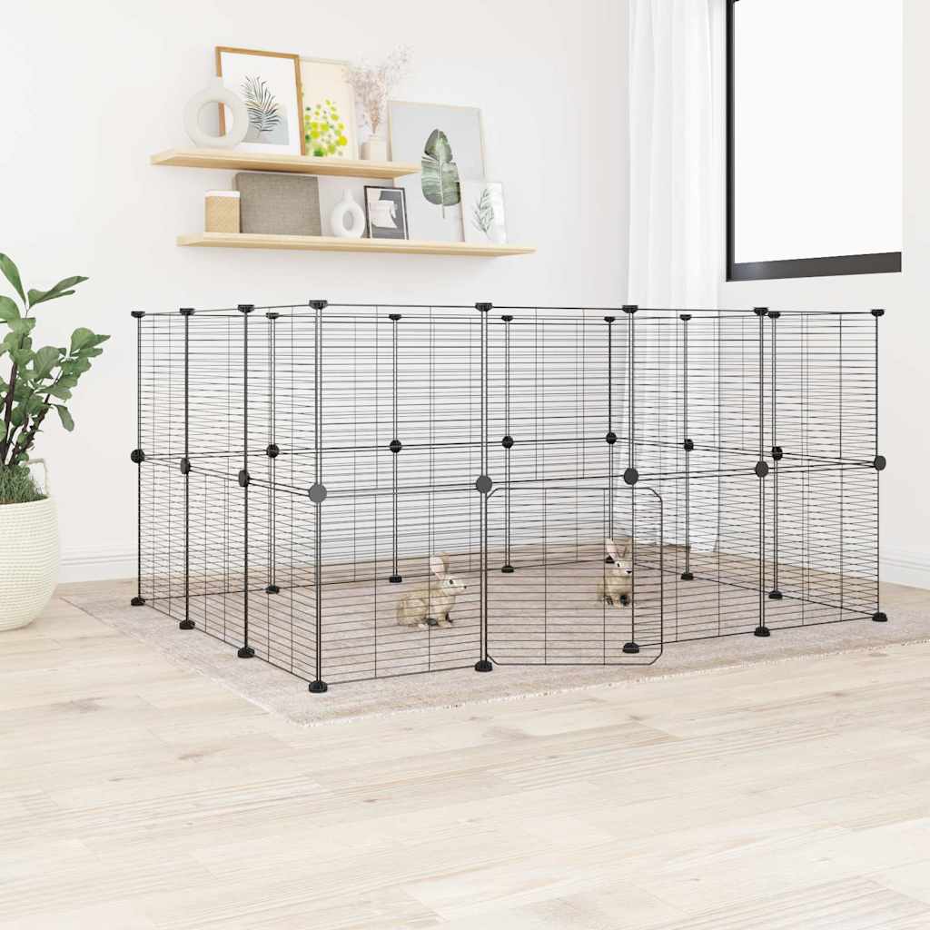 vidaXL Huisdierenkooi met deur 20 panelen 35x35 cm staal zwart - Aashly
