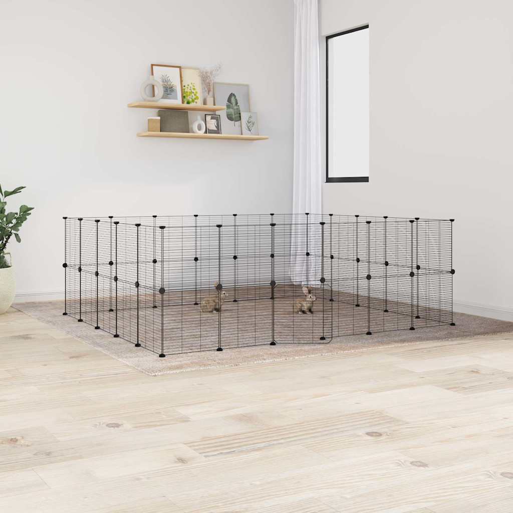 vidaXL Huisdierenkooi met deur 20 panelen 35x35 cm staal zwart - Aashly