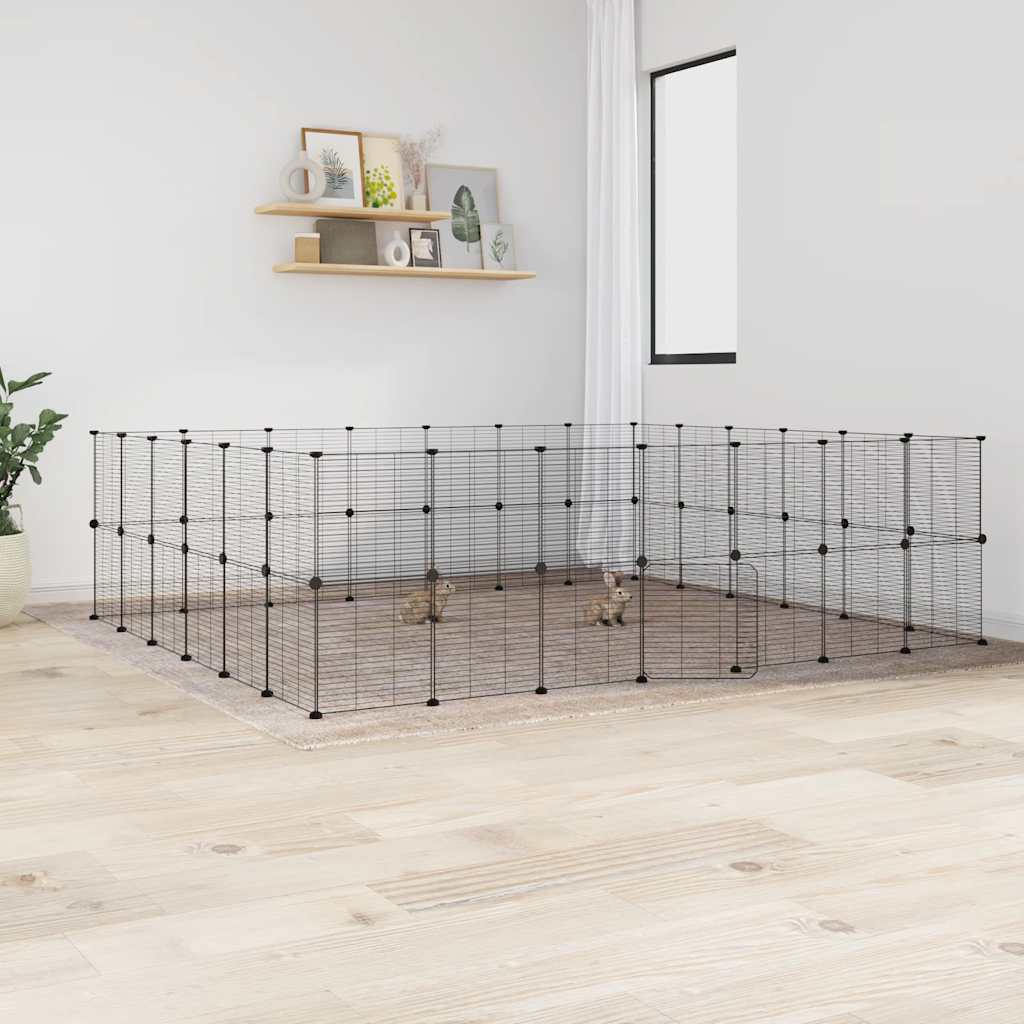 vidaXL Huisdierenkooi met deur 20 panelen 35x35 cm staal zwart - Aashly