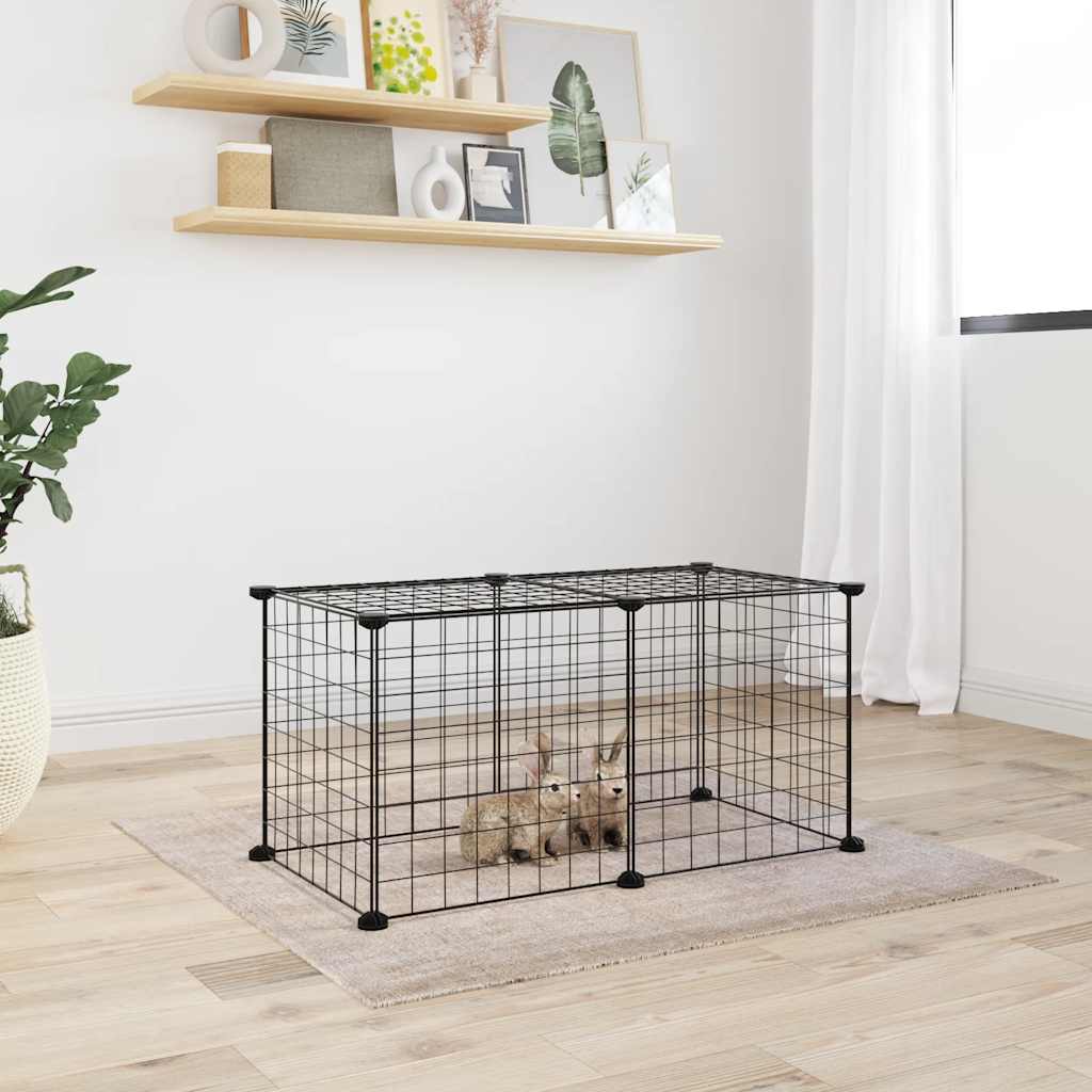 vidaXL Huisdierenkooi met deur 20 panelen 35x35 cm staal zwart - Aashly