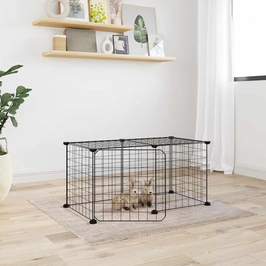 vidaXL Huisdierenkooi met deur 20 panelen 35x35 cm staal zwart - Aashly