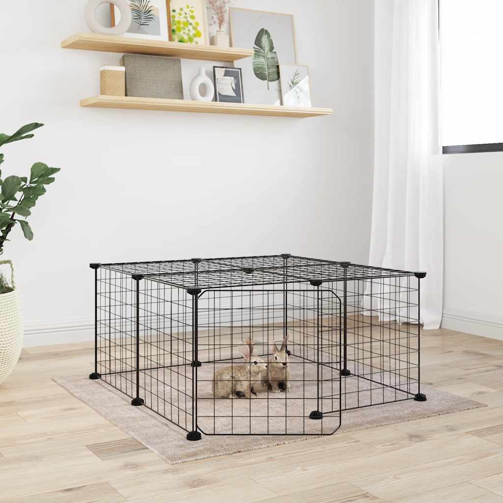 vidaXL Huisdierenkooi met deur 20 panelen 35x35 cm staal zwart - Aashly