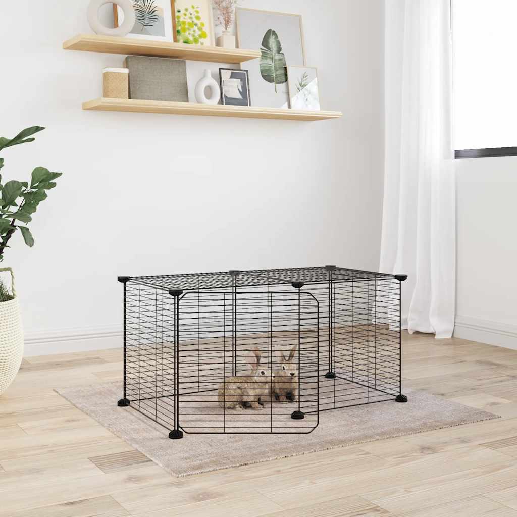 vidaXL Huisdierenkooi met deur 20 panelen 35x35 cm staal zwart - Aashly