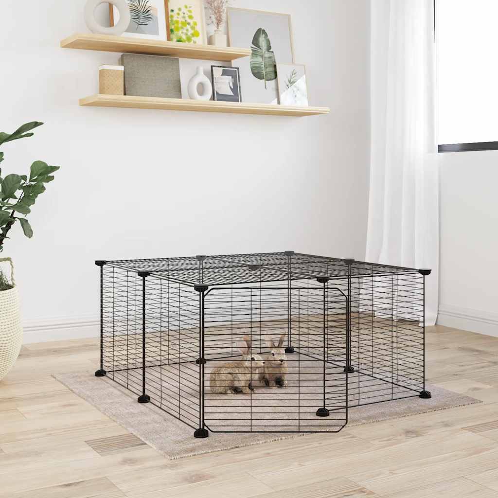 vidaXL Huisdierenkooi met deur 20 panelen 35x35 cm staal zwart - Aashly