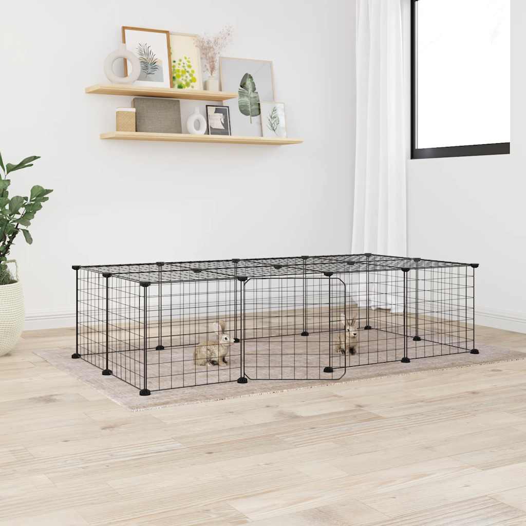 vidaXL Huisdierenkooi met deur 20 panelen 35x35 cm staal zwart - Aashly