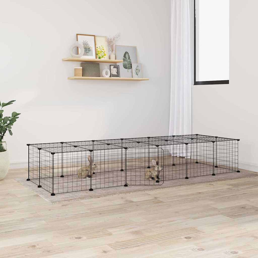 vidaXL Huisdierenkooi met deur 20 panelen 35x35 cm staal zwart - Aashly