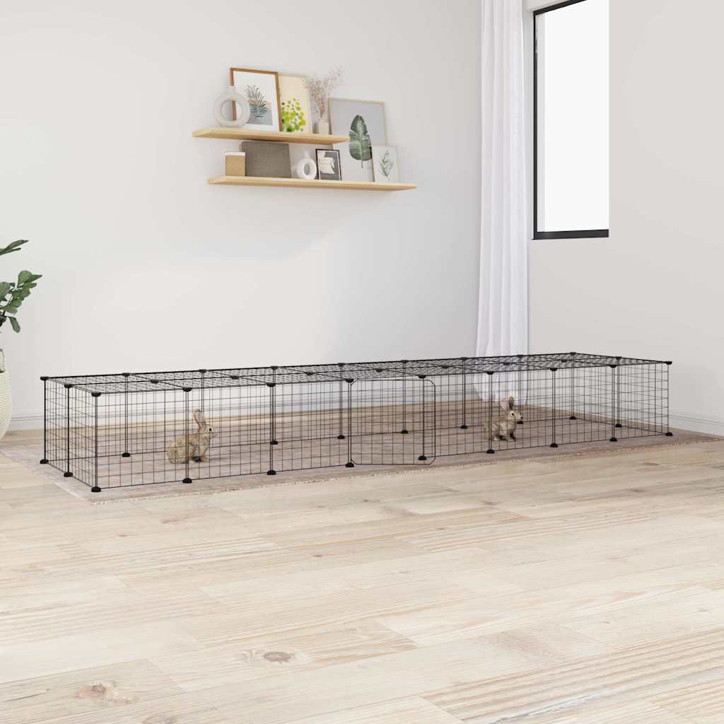 vidaXL Huisdierenkooi met deur 20 panelen 35x35 cm staal zwart - Aashly