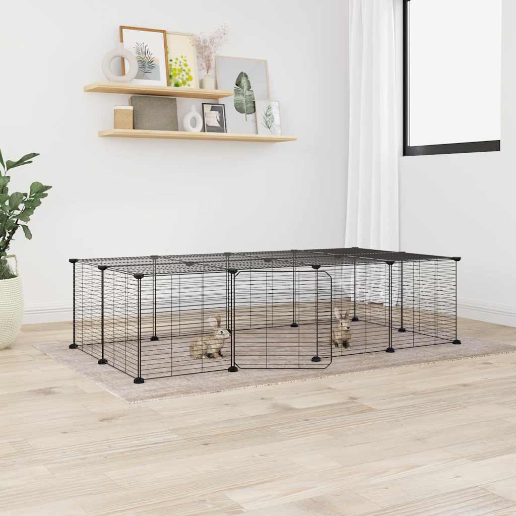 vidaXL Huisdierenkooi met deur 20 panelen 35x35 cm staal zwart - Aashly