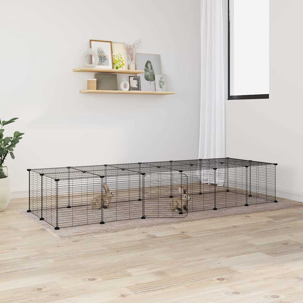 vidaXL Huisdierenkooi met deur 20 panelen 35x35 cm staal zwart - Aashly
