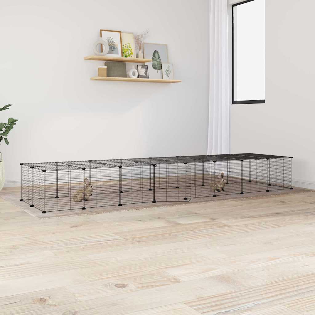 vidaXL Huisdierenkooi met deur 20 panelen 35x35 cm staal zwart - Aashly