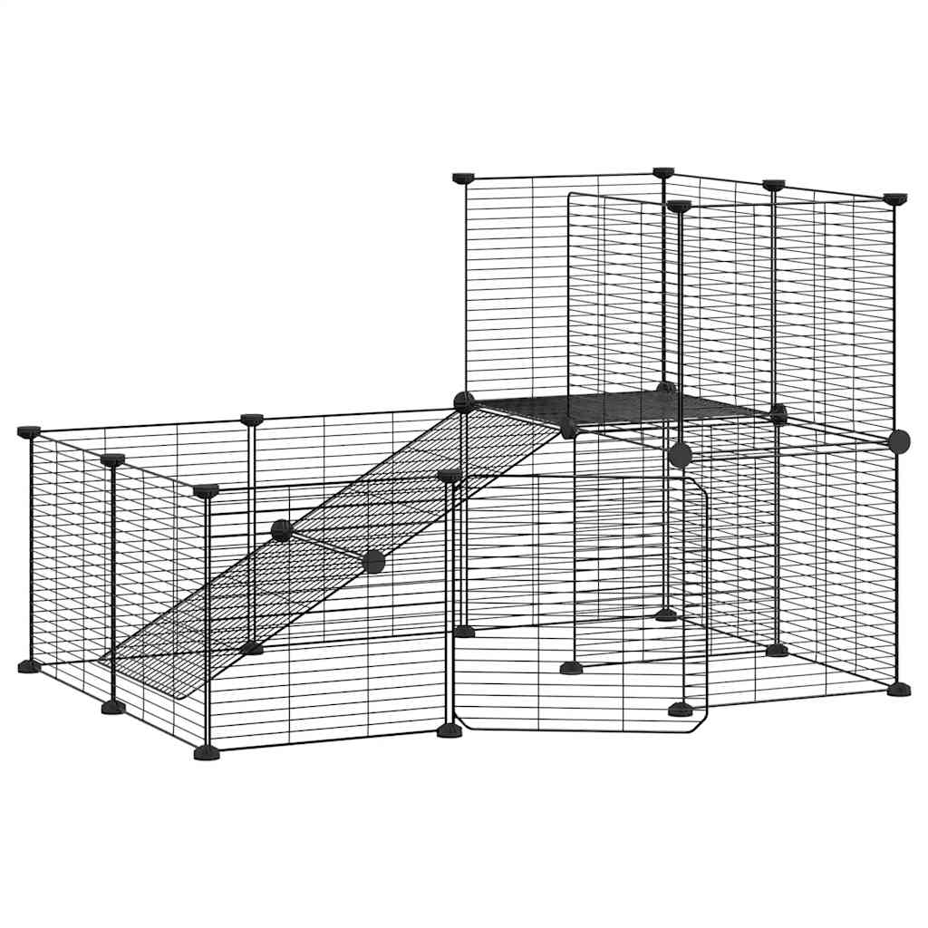 vidaXL Huisdierenkooi met deur 36 panelen 35x35 cm staal zwart - Aashly