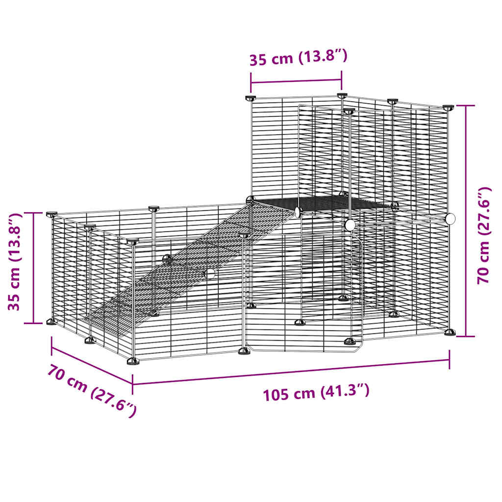 vidaXL Huisdierenkooi met deur 36 panelen 35x35 cm staal zwart - Aashly