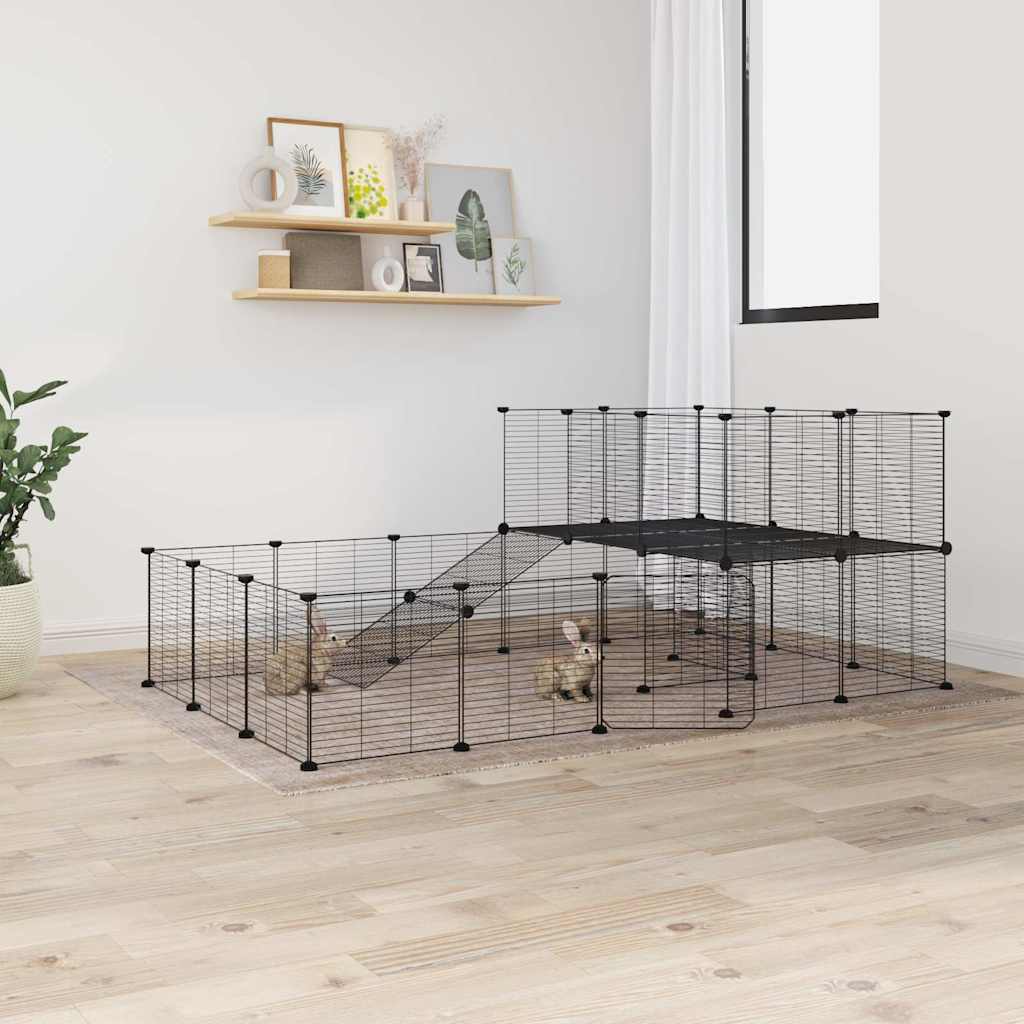 vidaXL Huisdierenkooi met deur 36 panelen 35x35 cm staal zwart - Aashly