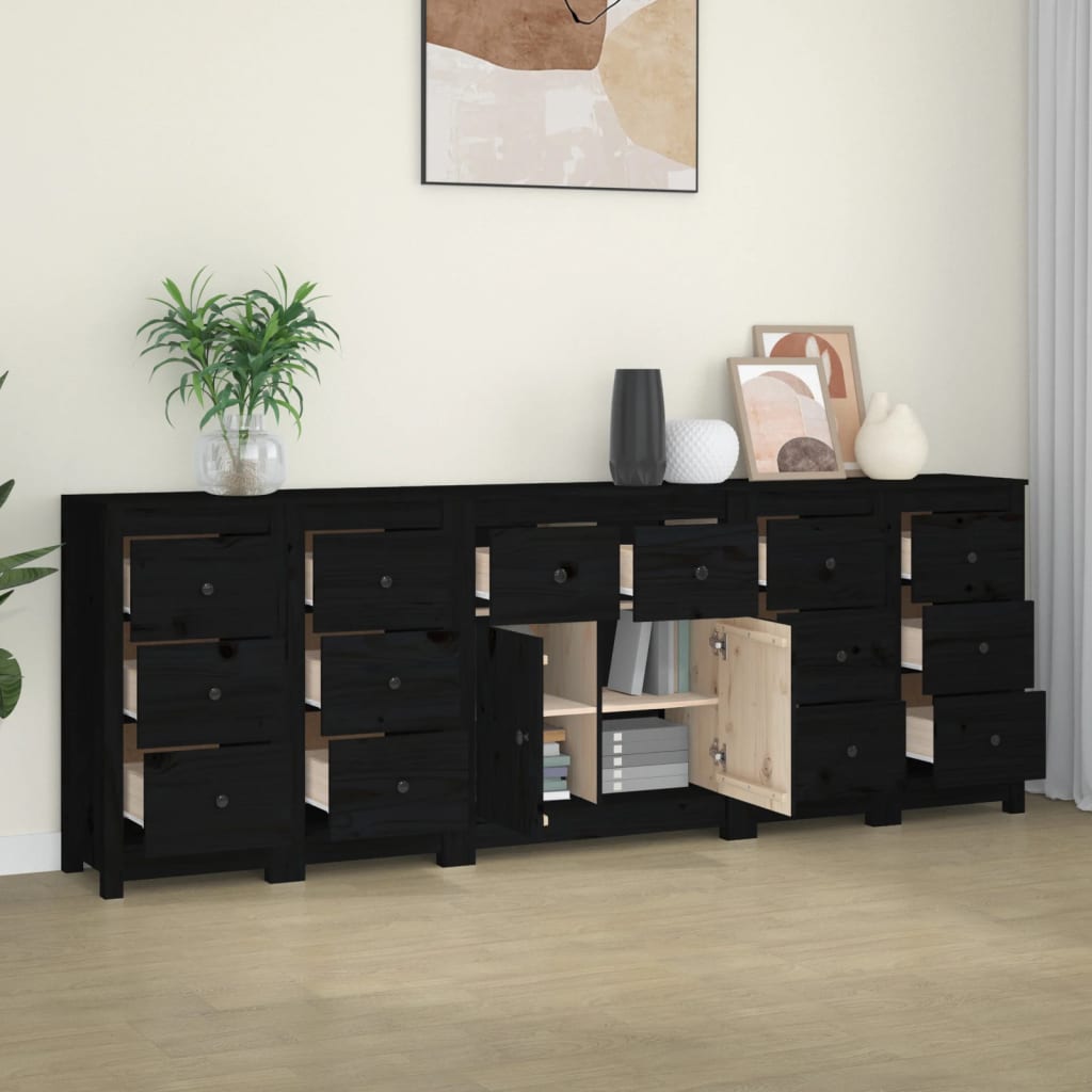 vidaXL Dressoir 230x35x80 cm massief grenenhout zwart - Aashly
