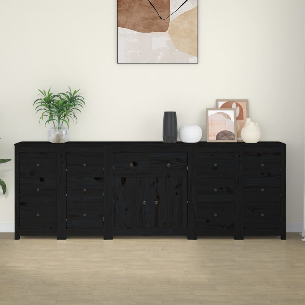 vidaXL Dressoir 230x35x80 cm massief grenenhout zwart - Aashly