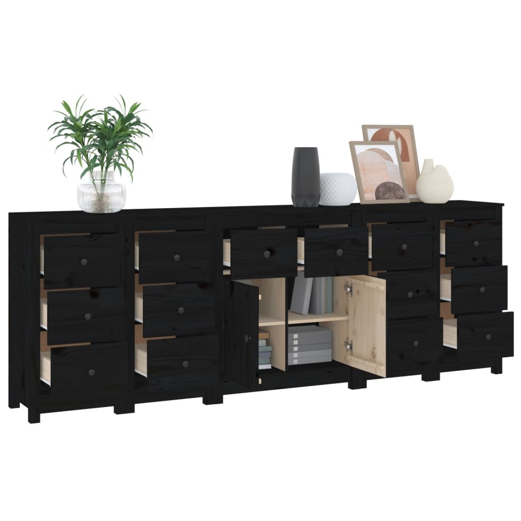 vidaXL Dressoir 230x35x80 cm massief grenenhout zwart - Aashly
