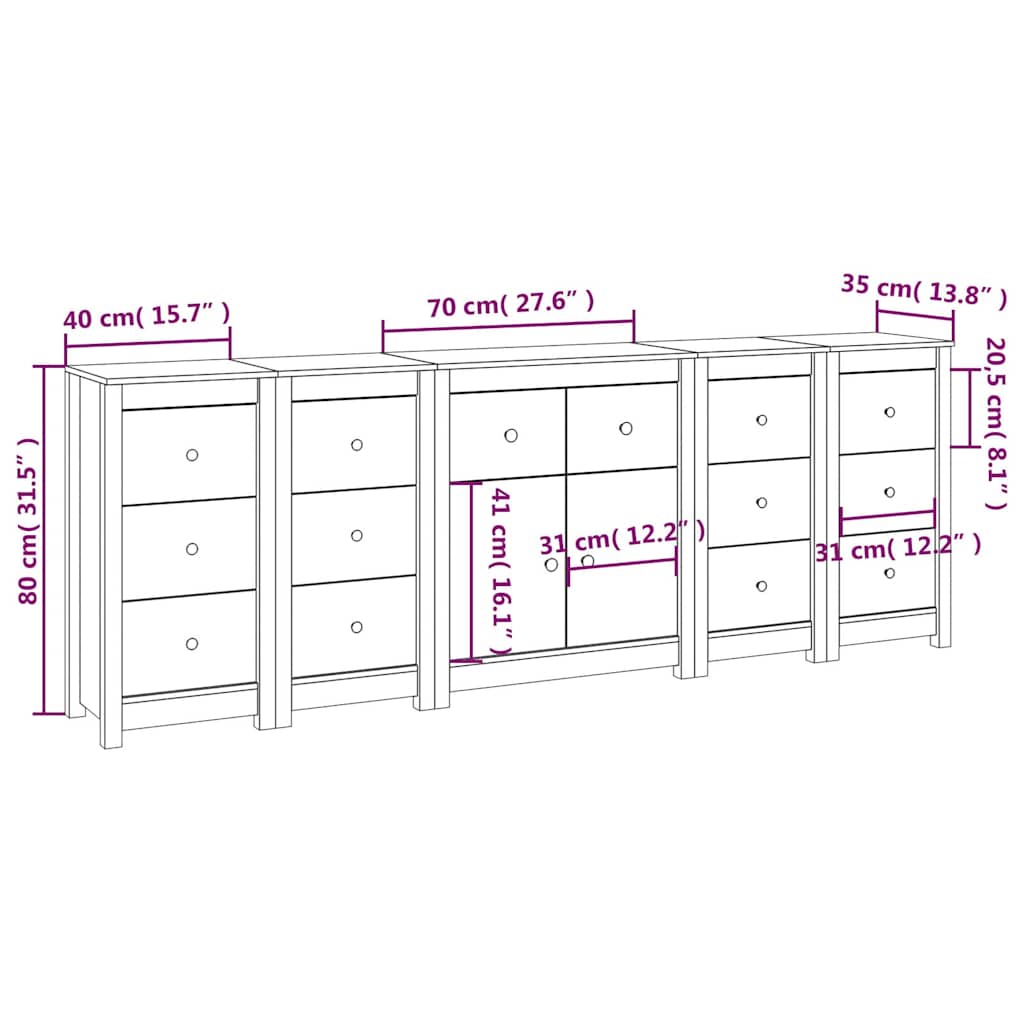 vidaXL Dressoir 230x35x80 cm massief grenenhout zwart - Aashly