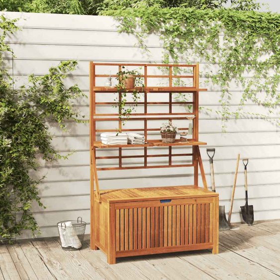 vidaXL Opbergbox met latwerk 99x55x160 cm massief acaciahout grijs - Aashly