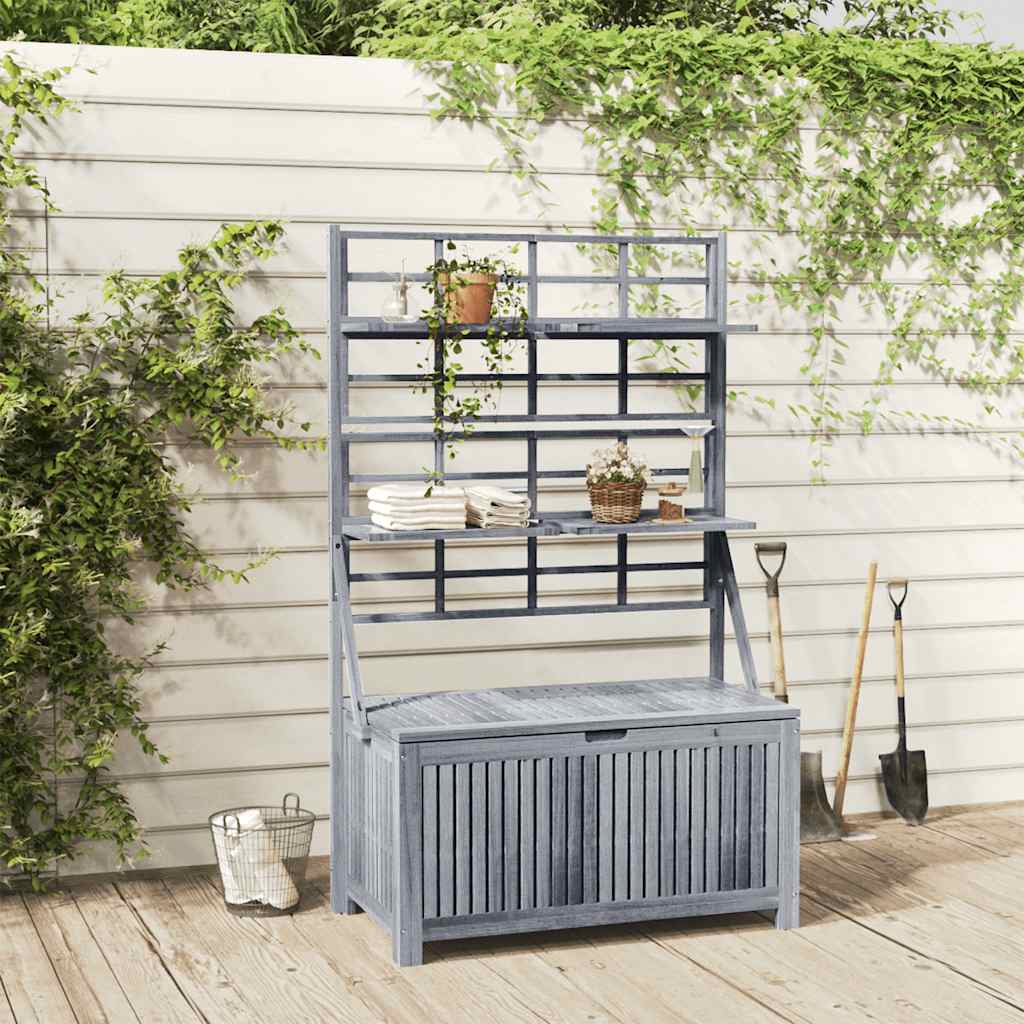 vidaXL Opbergbox met latwerk 99x55x160 cm massief acaciahout grijs - Aashly