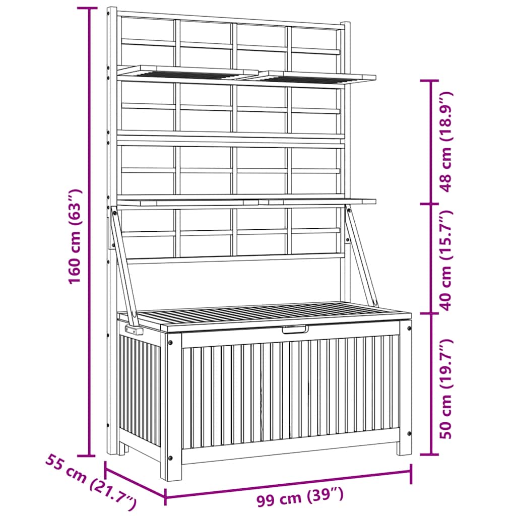 vidaXL Opbergbox met latwerk 99x55x160 cm massief acaciahout grijs - Aashly