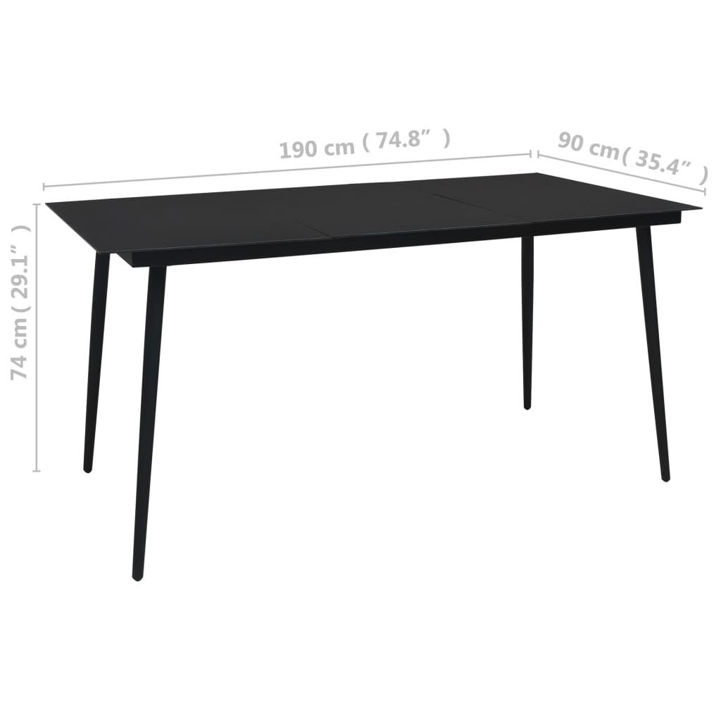 vidaXL Tuintafel 190x90x74 cm staal en glas zwart - Aashly