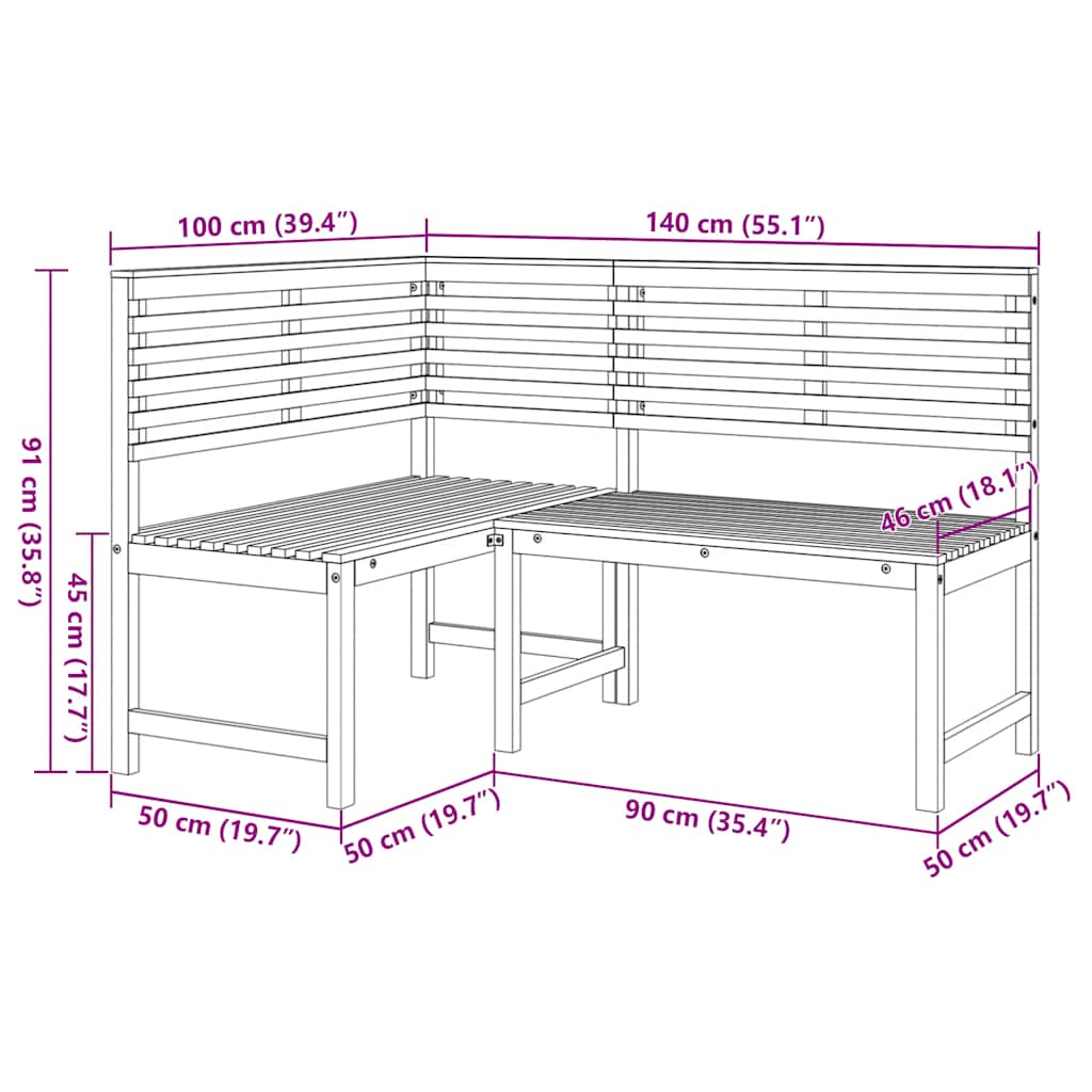 vidaXL Tuinhoekbank 140 cm massief acaciahout - Aashly