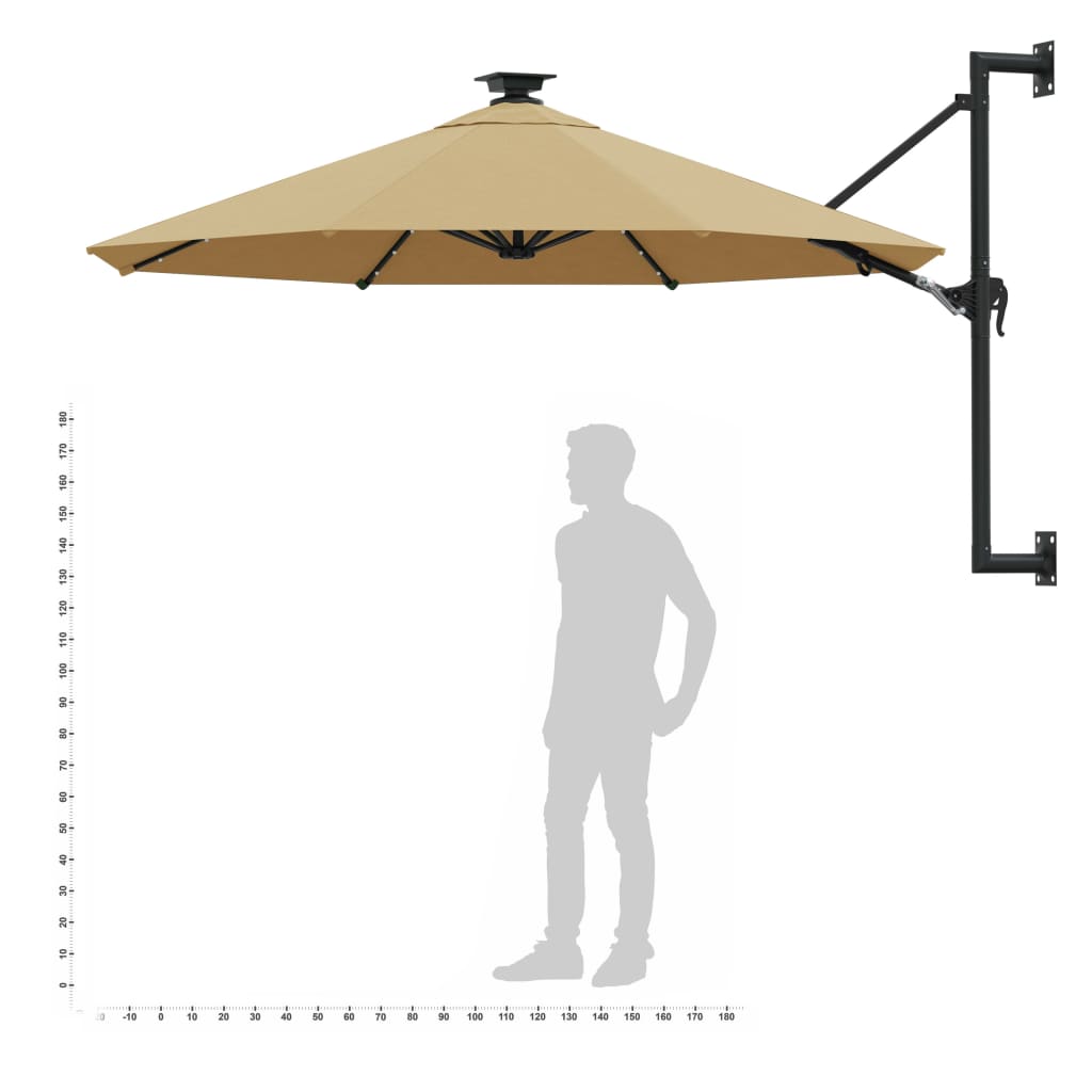 vidaXL Wandparasol met LED's 300 cm terracottakleurig - Aashly